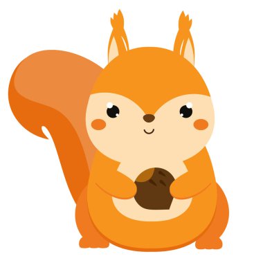 Sevimli sincap holding somun. Beyaz izole karikatür orman hayvan.