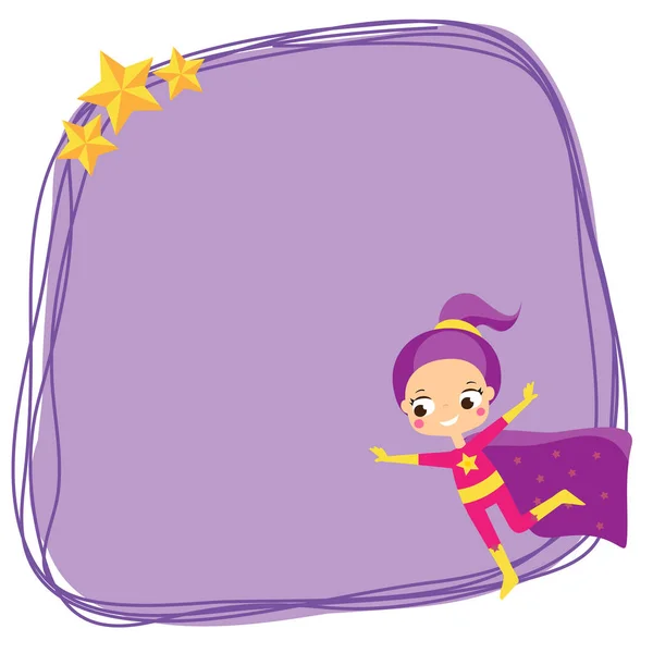Nettes Mädchen Superheldenkostüm Leerer Hintergrund Banner Für Kinder Und Kinderdesign — Stockvektor