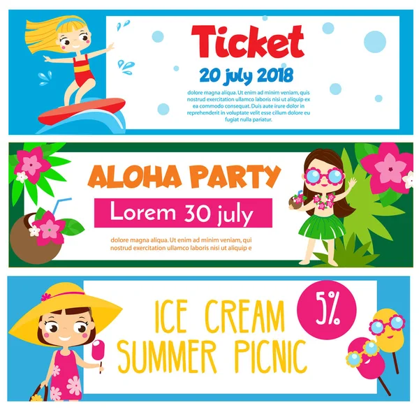 Sommerfest Banner Glückliche Kinder Die Spaß Strand Haben Designvorlagen Für — Stockvektor