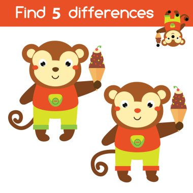 Farkları eğitim çocuk oyunu ile cevap bulun. Karikatür maymun ile çocuk aktivite levha