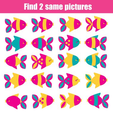 Aynı resimleri çocuk eğitim oyunu bulun. İki özdeş balıklar bulmak