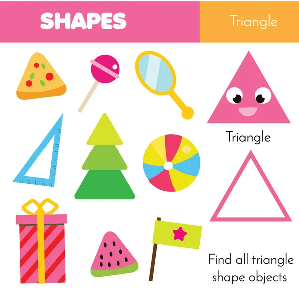 Educational Children Game Learning Geometric Shapes Kids Triangle — Stock Vector