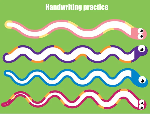 Handwriting Practice Sheet Educational Children Game Printable Worksheet Kids Snakes — Stock Vector