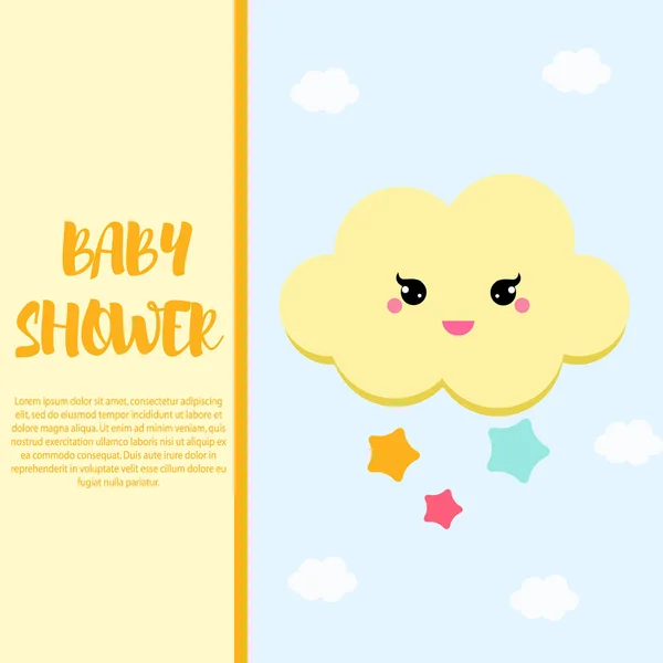 Baby Shower Card Design Vorlage Mit Niedlichen Wolke Charakter Einladung — Stockvektor