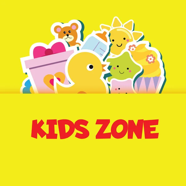 Banner Zona Infantil Fundo Colorido Com Brinquedos Símbolos Para Crianças —  Vetores de Stock