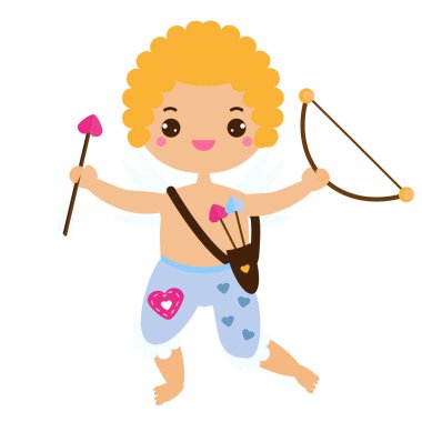 Aşk ok ve yay ile yakışıklı aşk tanrısı. Romantik melek karakter