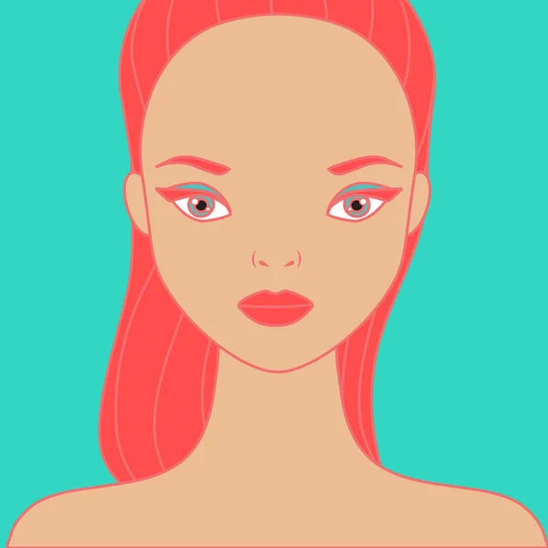 Mode Rouge Visage Fille Cheveux Illustration Vectorielle — Image vectorielle