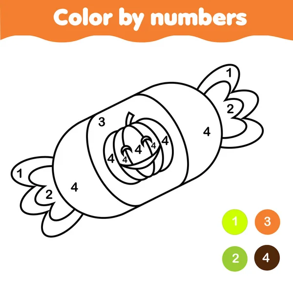 Kinder Lernspiel Malseite Mit Halloween Bonbons Farbe Nach Zahlen Druckbare — Stockvektor