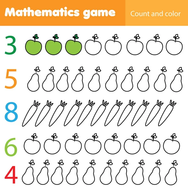 孩子的数学工作表 统计和颜色教育儿童活动与水果和蔬菜 — 图库矢量图片