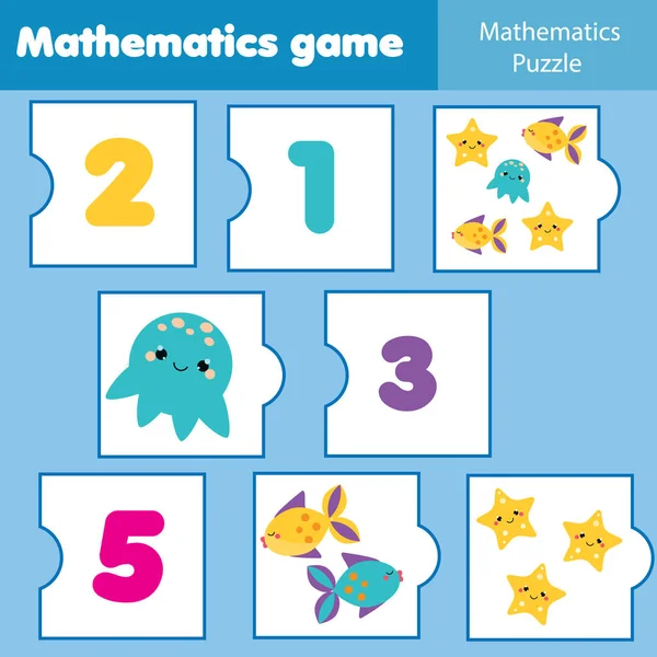 Gioco Educativo Matematica Bambini Enigmi Matematici Corrispondenti Gioco Conteggio Bambini — Vettoriale Stock