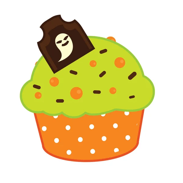 Ikon Kue Mangkuk Halloween Kue Dengan Batu Nisan Cokelat - Stok Vektor