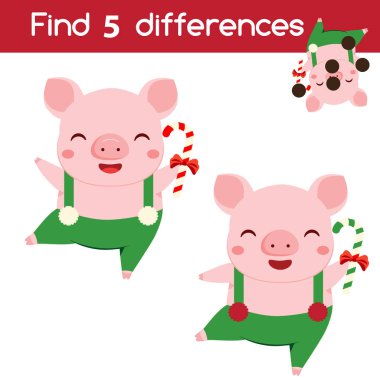 Farkları eğitim çocuk oyunu ile cevap bulun. Çizgi film yeni yıl domuz ile çocuk aktivite levha