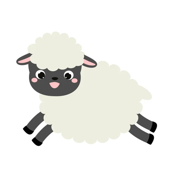 Niedliche Cartoon Schafe Lammspringen Bauernhoftier Charakter Für Babys Und Kinder — Stockvektor