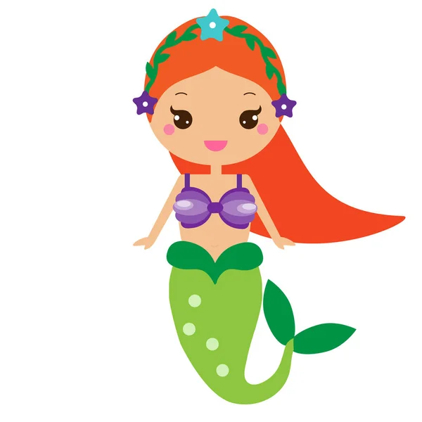 Cute Mermaid Cartoon Character Kawaii Style Fairy Undine Princess Vector — Stock Vector