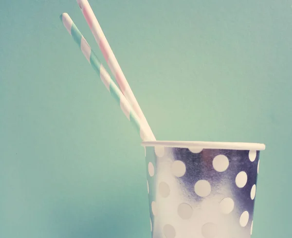 Party Paper Cup Two Drinking Straws Beverages — Stock Photo, Image