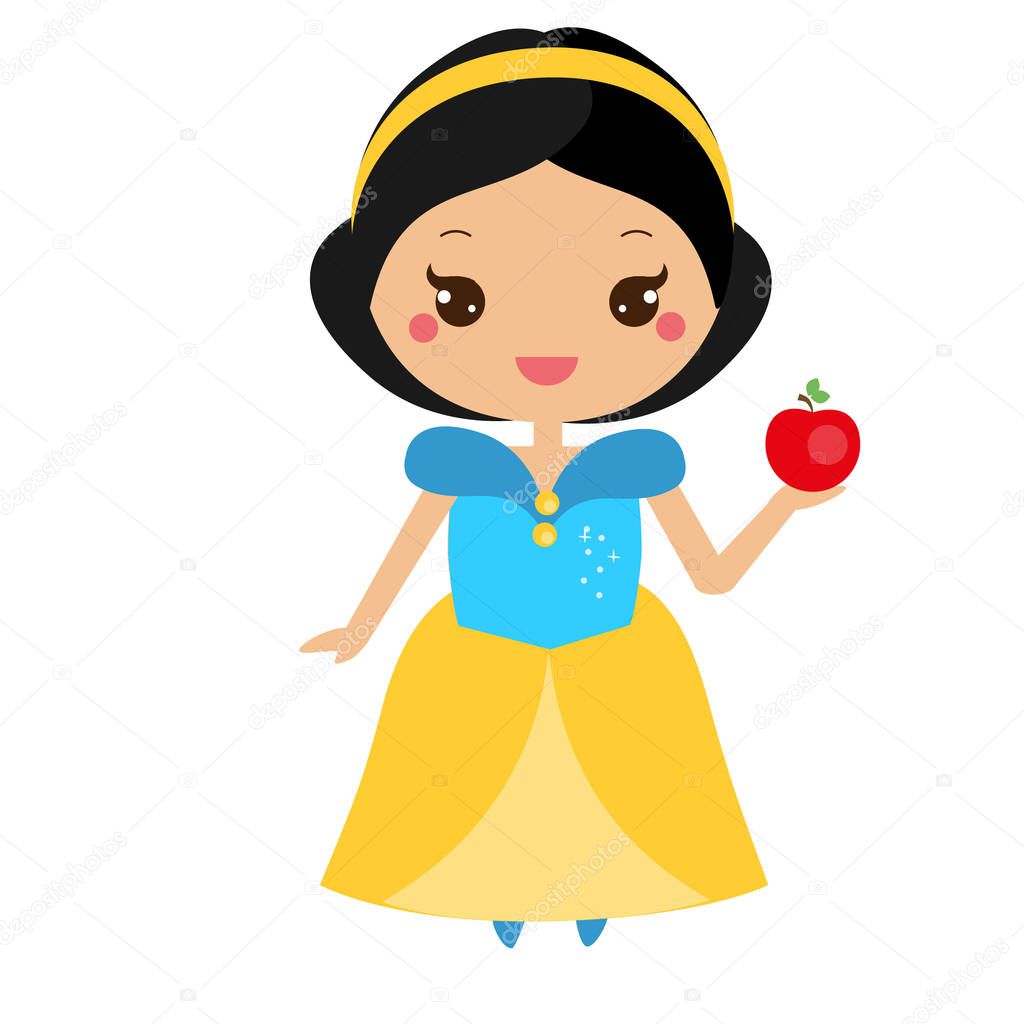 Snow White. Cute fairy tale character in kawaii style