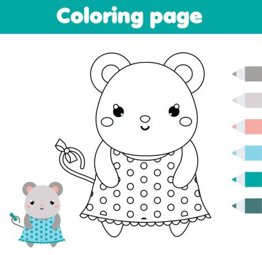 Fare ile boyama sayfası. Çizim kids hareket. Yeni yürümeye başlayan çocuklar için yazdırılabilir çalışma. Hayvan Tema