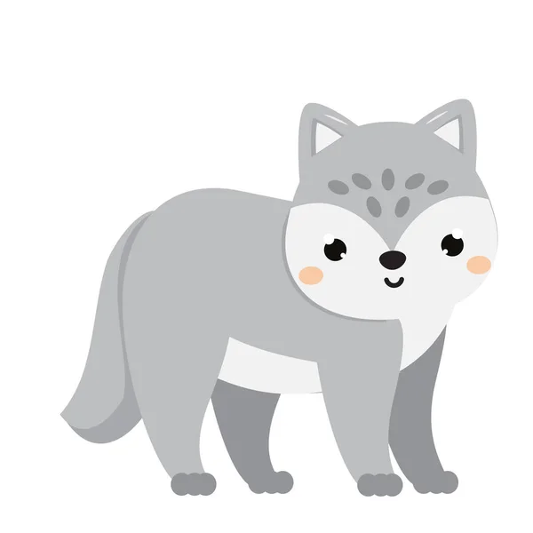 かわいいオオカミ 漫画の森林動物の白で隔離 — ストックベクタ