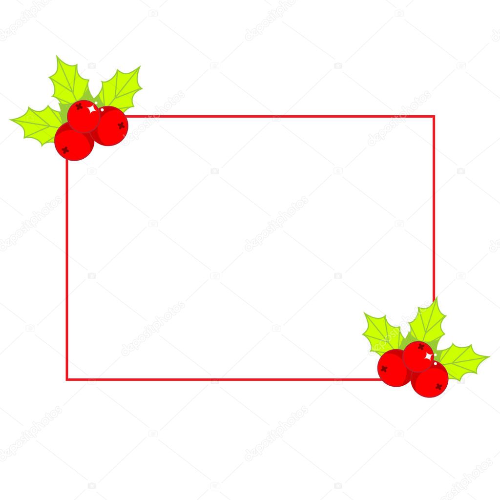 Simple Christmas frame decorated with holy ilex. New Year blank design element for invitations, advertisements, greeting cards