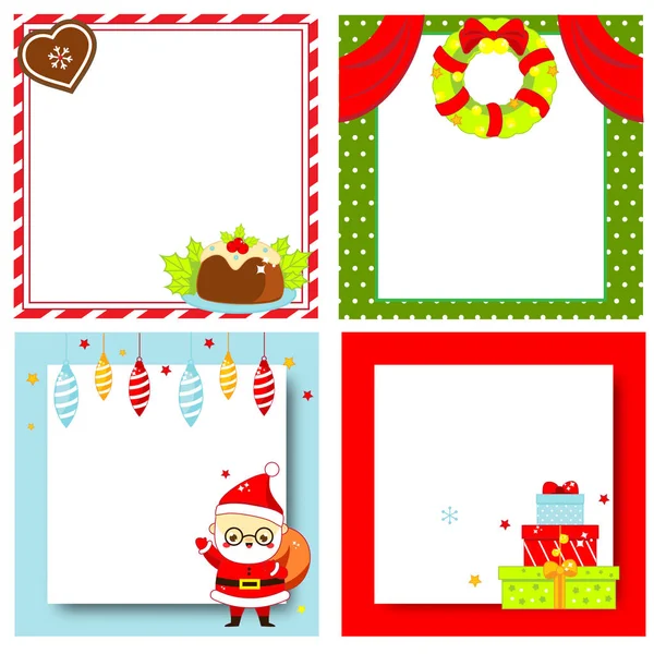 Quadros Natal Simples Ano Novo Fundo Branco Definido Para Convites — Vetor de Stock