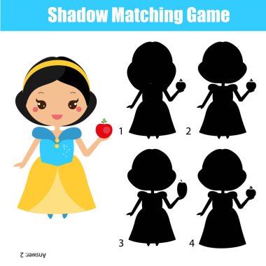 Gölge eşleştirme oyunu çocuklar için. Pamuk Prenses Peri karakterin sağ gölge bulmak