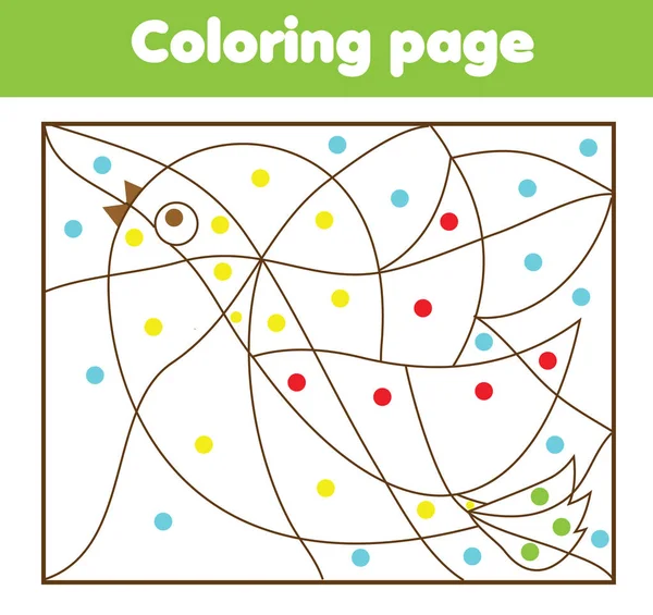 Juego Educativo Para Niños Página Para Colorear Pájaro Color Por — Vector de stock
