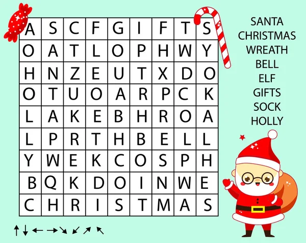 Educatief Spel Voor Kinderen Woordzoekpuzzel Kinderen Activiteit Nieuwjaar Kerst Thema — Stockvector