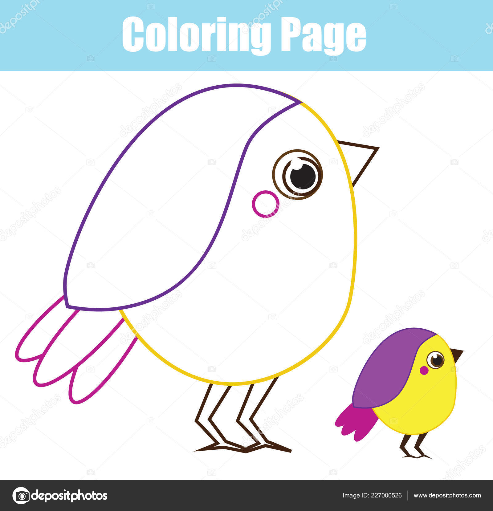 Cartoon Bird Coloring Page Children Kids Printable Toddlers Fun ...