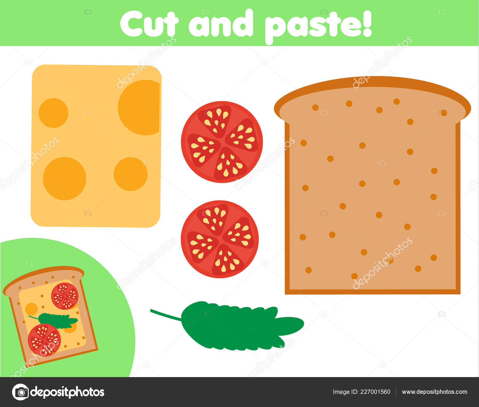 创意儿童教育游戏剪纸活动用胶水和剪刀做一个三明治为孩子们玩烹饪游戏图库矢量图©ksuklein 227001560, image size:1600x1360