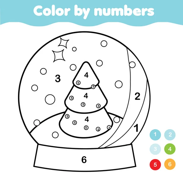 Coloring Page Educational Game Children Color Christmas Snow Globe Drawing — Stock Vector