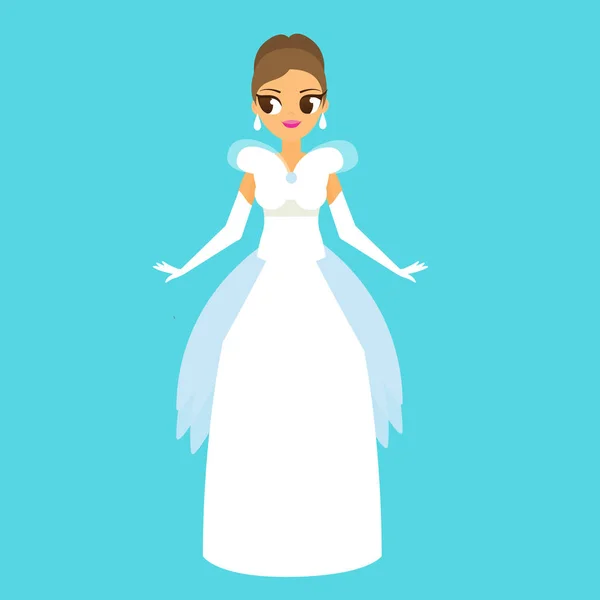 Dessin Animé Femelle Robe Longue Blanche Mode Mariée Fiancée Femmes — Image vectorielle