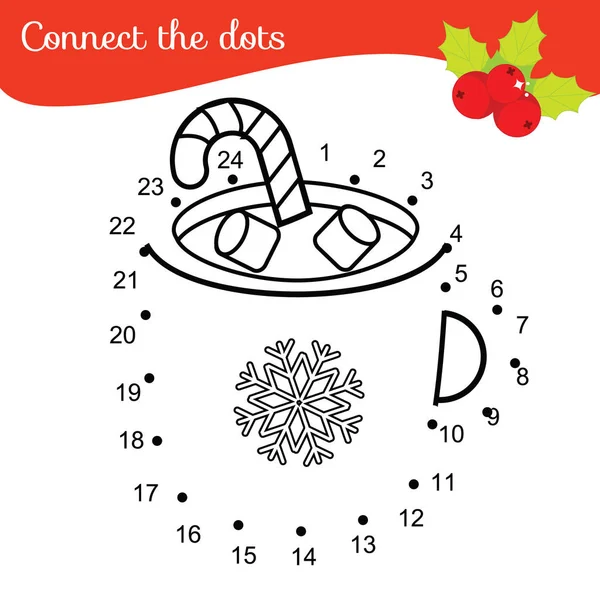 Kinder Lernspiel Punkte Durch Zahlen Verbinden Neues Jahr Weihnachtsgetränk Punkt — Stockvektor