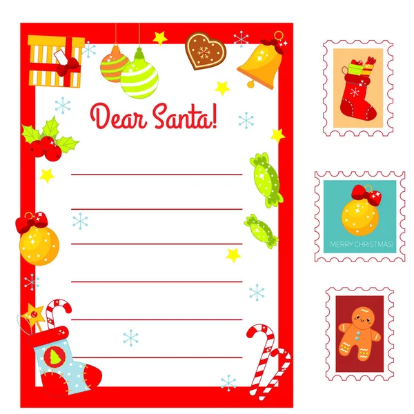 Carta Natal Pai Natal Carta Decorada Branco Selos Postais Kit —  Vetores de Stock