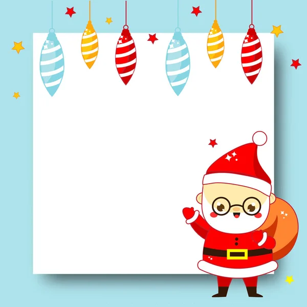 Decorated Christmas Frame New Year Blank Background Cute Cartoon Santa — Stock Vector