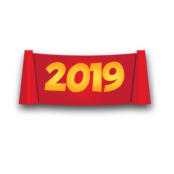 2019 新年あけましておめでとうございます紙はロール バナーです 孤立した赤いスクロール現実的なスタイル ベクトル図 — ストックベクタ