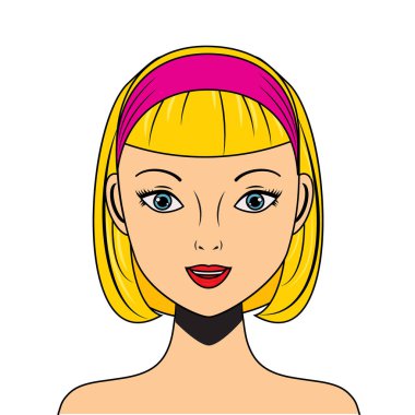 Çekici pop art kadın. Karikatür komik retro tarzı izole kadın yüzü. vektör çizim