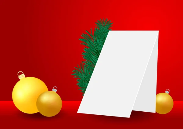 黄金つまらない スプルースと空白の紙のカードとクリスマスと新年の背景 冬の季節のデザイン 広告のために模擬します 現実的なスタイル デザイン テンプレート — ストックベクタ
