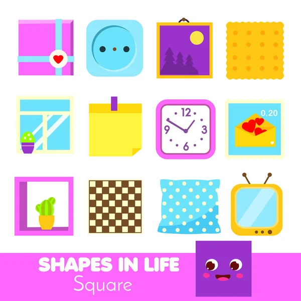 Σχήματα Στη Ζωή Τετράγωνο Μαθαίνω Κάρτες Για Παιδιά Εκπαιδευτικό Infographic — Διανυσματικό Αρχείο