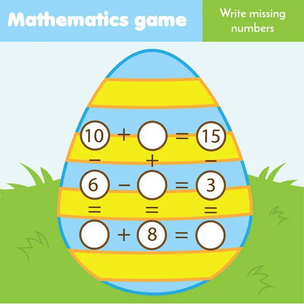 Matemáticas Juego Educativo Para Niños Escribe Números Faltantes Ecuaciones Completas — Archivo Imágenes Vectoriales