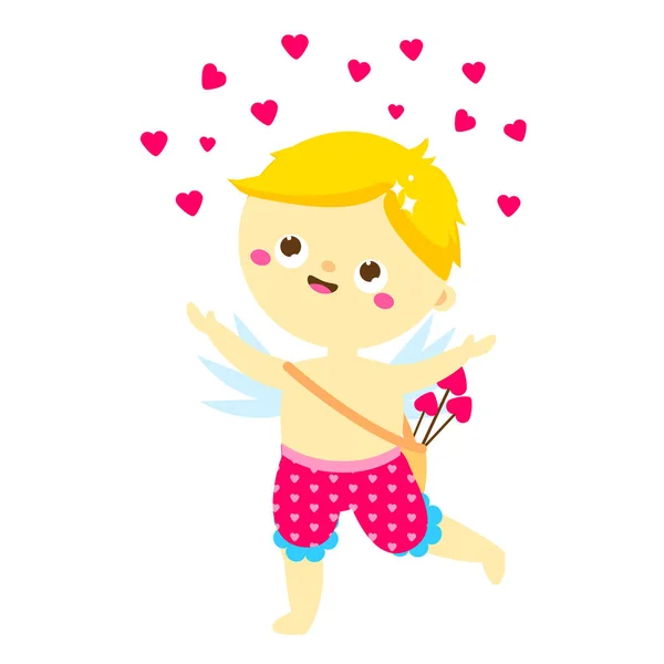 Schattig Cupid Met Liefde Pijlen Cartoon Valentines Day Karakter Amur — Stockvector