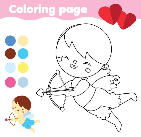 Coloriage Avec Mignon Cupidon Avec Arc Flèche Ange Saint Valentin — Image vectorielle