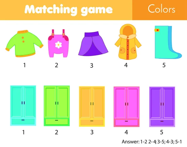 Matchande Barn Pedagogiska Spel Matcha Med Färg Sätta Kläder Garderob — Stock vektor
