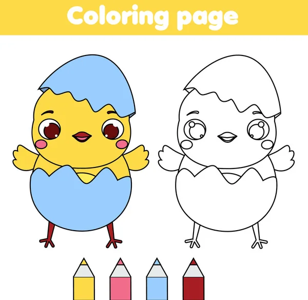 Página Para Colorear Con Pollo Dibujos Animados Dibujando Actividad Infantil — Vector de stock