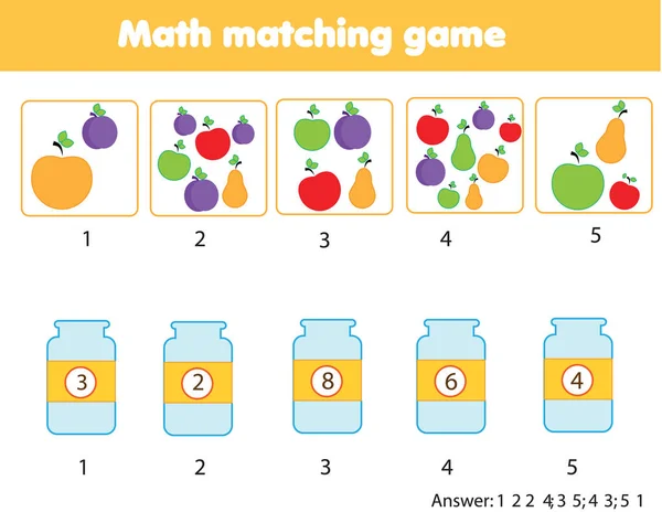 Mathematics Educational Game Children Match Objects Numbers Counting Game Kids — Stock Vector