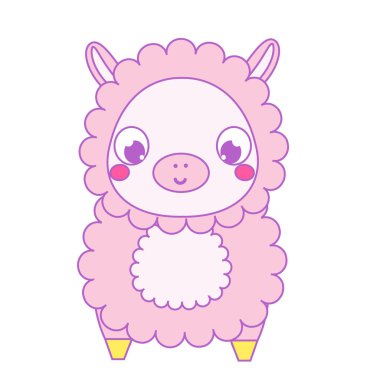 Şirin lama. pembe küçük alpaka. Vektör çizim, kawaii etiket