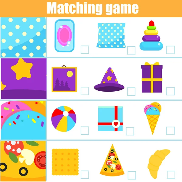 Matching Spiel Bildungsaktivität Für Kinder Matching Objekt Und Muster Lernen — Stockvektor