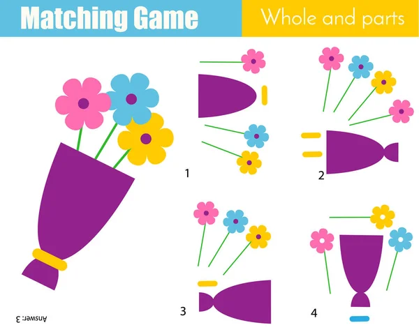 Jeu Éducatif Pour Enfants Des Fleurs Assorties Apprendre Type Entier — Image vectorielle