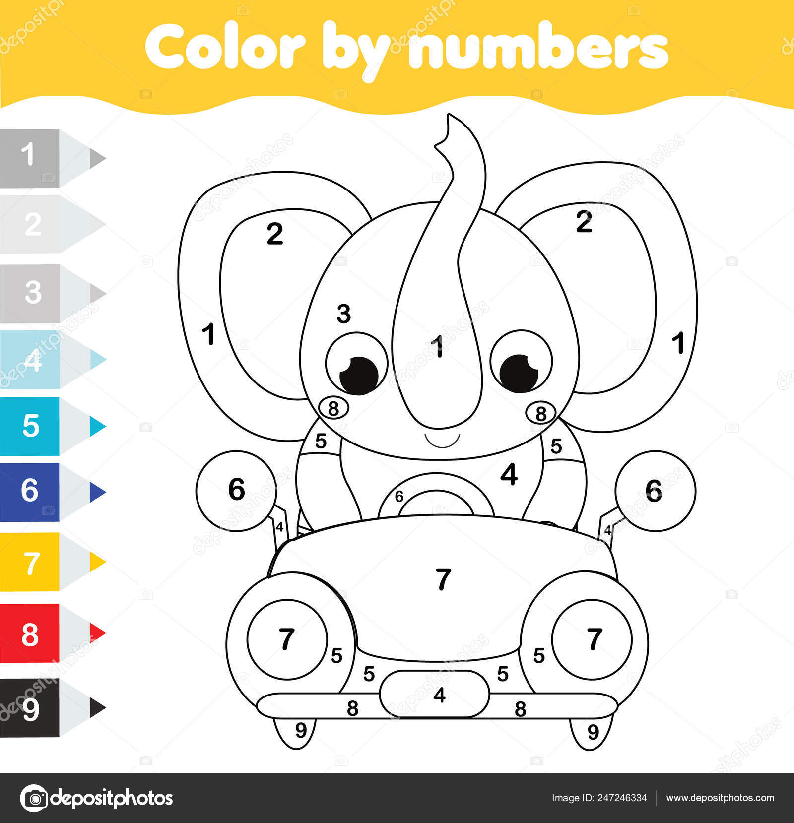 Coloring Page Kids Educational Children Game Color Numbers Cartoon