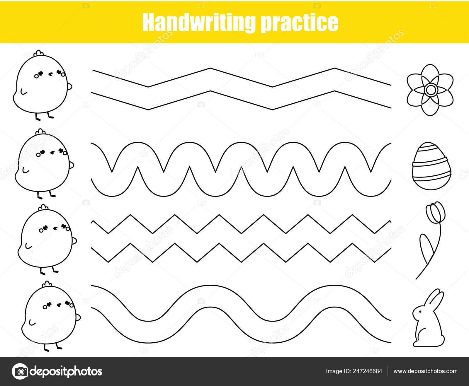 Handwriting Practice Sheet Educational Children Game Basic Writing Skills  Early Stock Vector by ©ksuklein 247246684