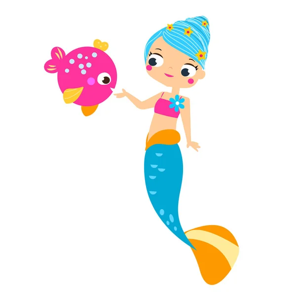 Peixe Mermaidfeed Bonito Desenhos Animados Ilustração Vetorial Para Crianças — Vetor de Stock